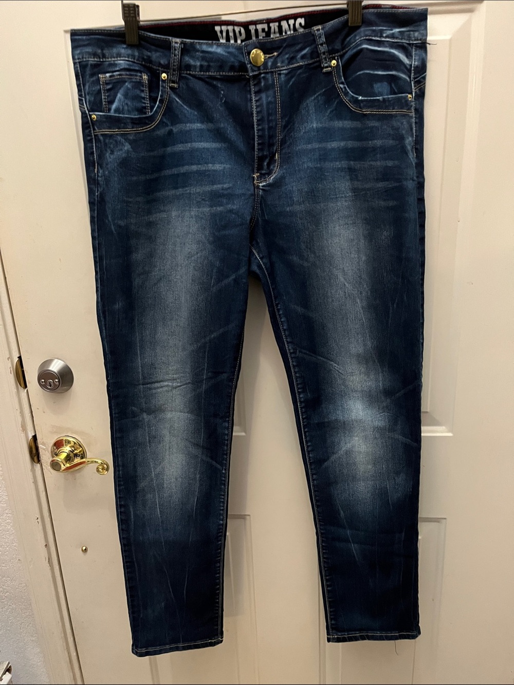 VIP Womens Slim Straight Dark Blue Washed Jeans